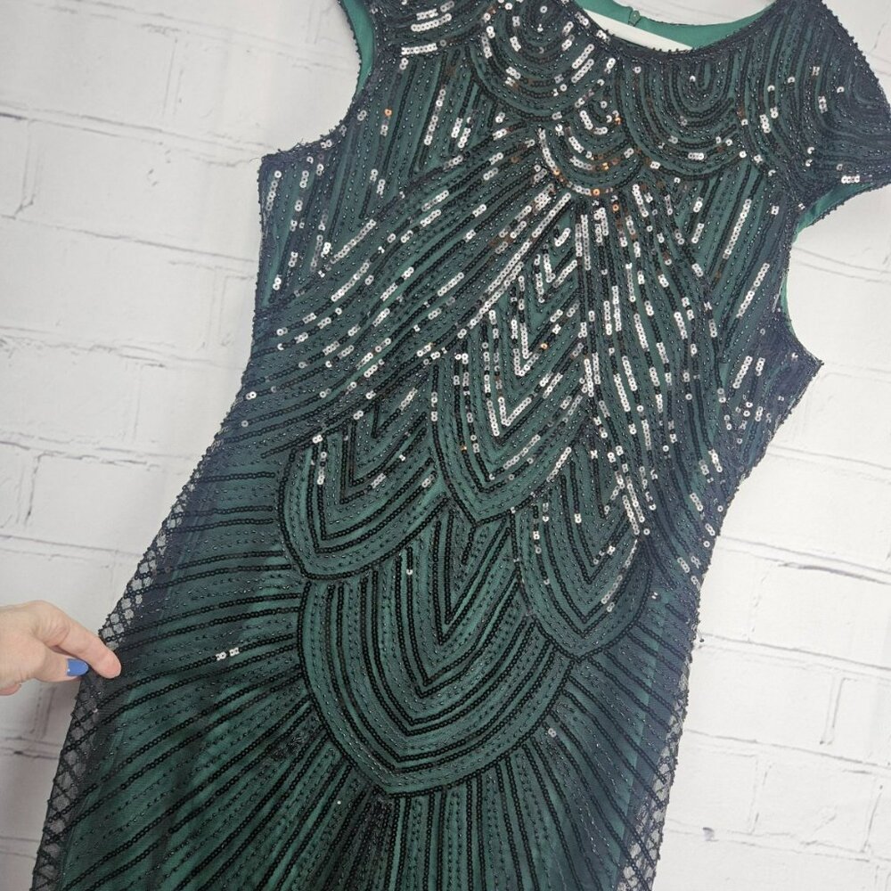 Embellished Green Sequin Evening Dress